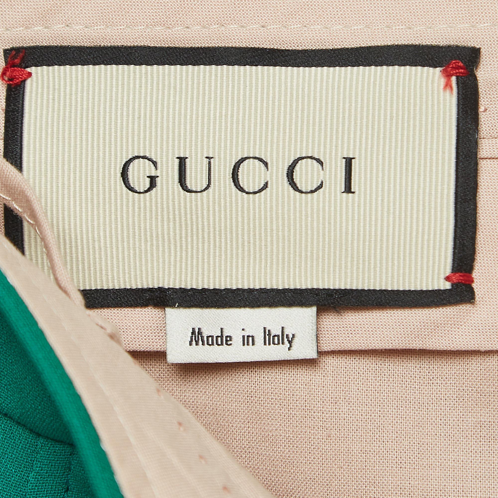 Gucci Green Crepe Web Detail Wide-Leg Pants M 2