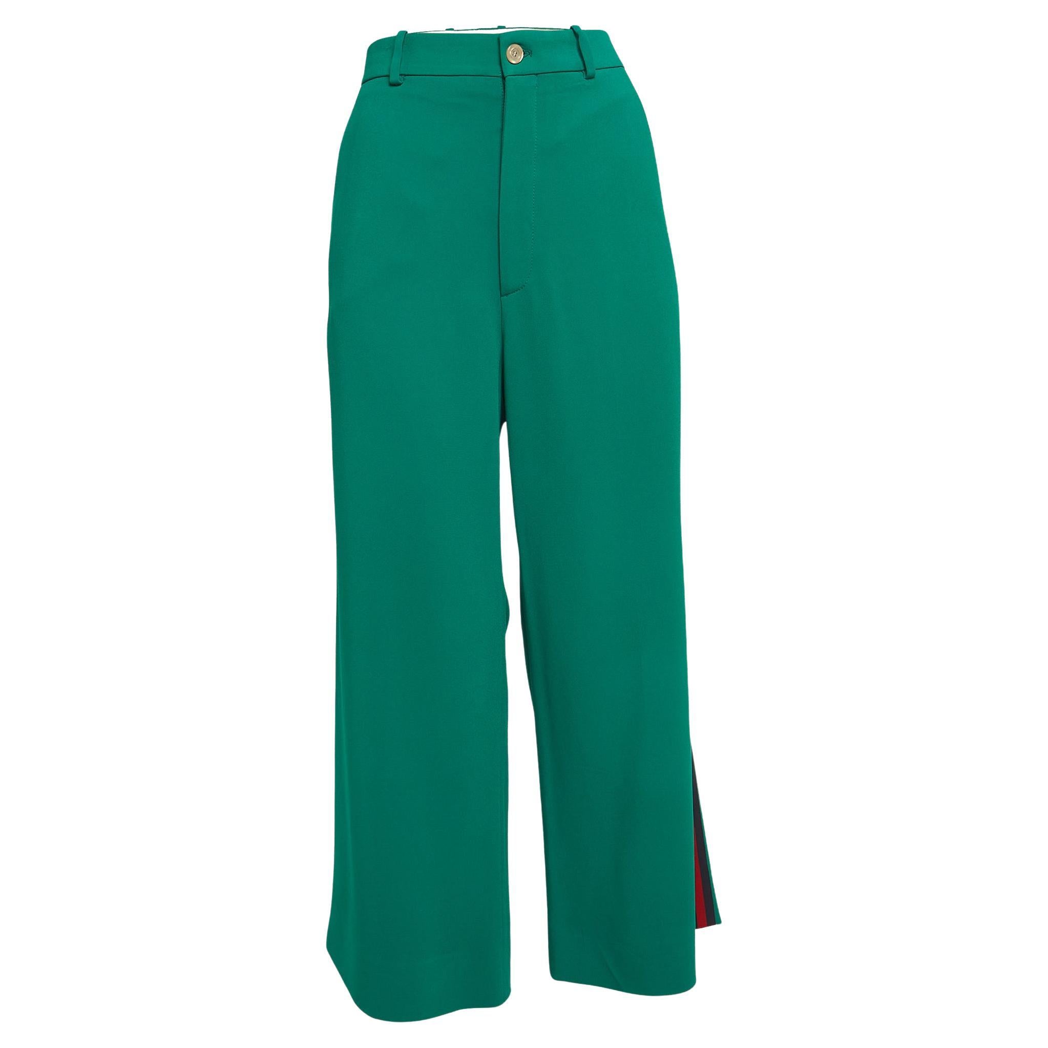 Gucci Green Crepe Web Detail Wide-Leg Pants M