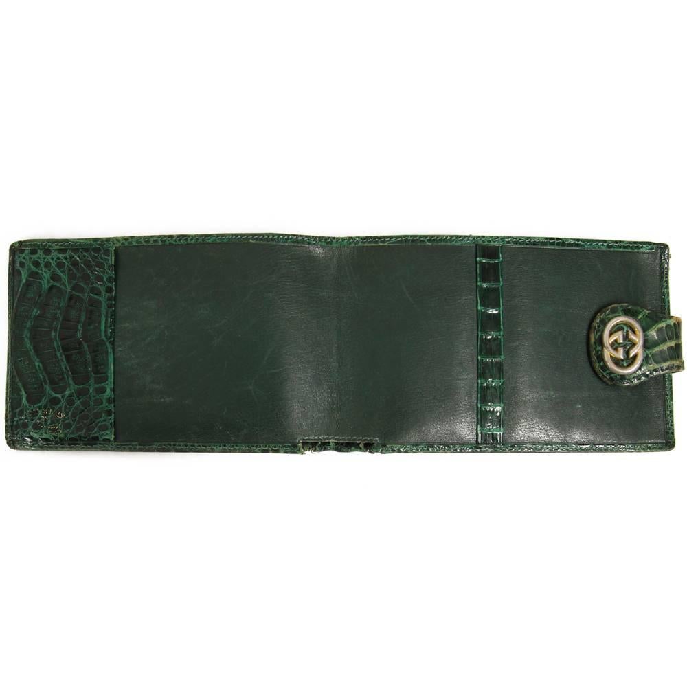Black Gucci Green Crocodile Leather Vintage Check Holder, 1970s