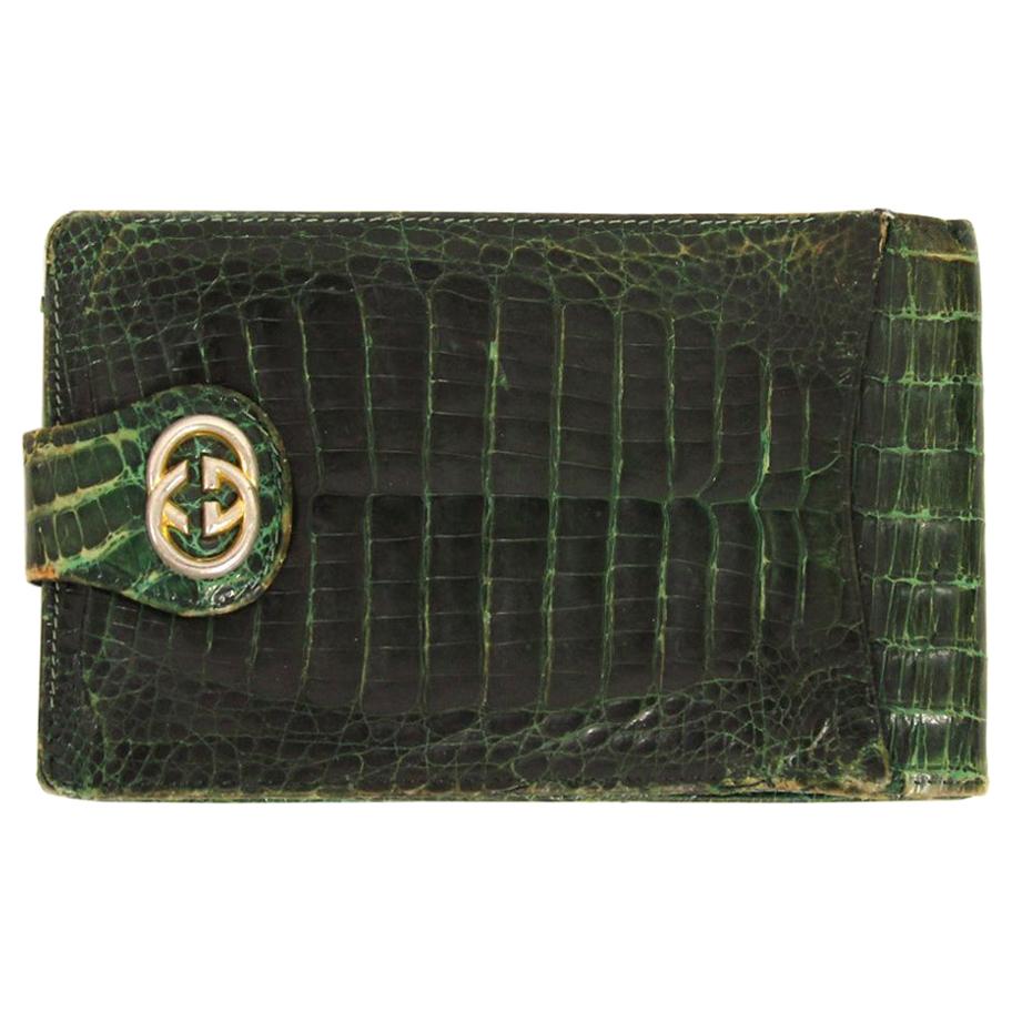 Gucci Green Crocodile Leather Vintage Check Holder, 1970s