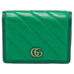 Gucci Green Diagonal Quilt Leather Torchon GG Marmont Card Case