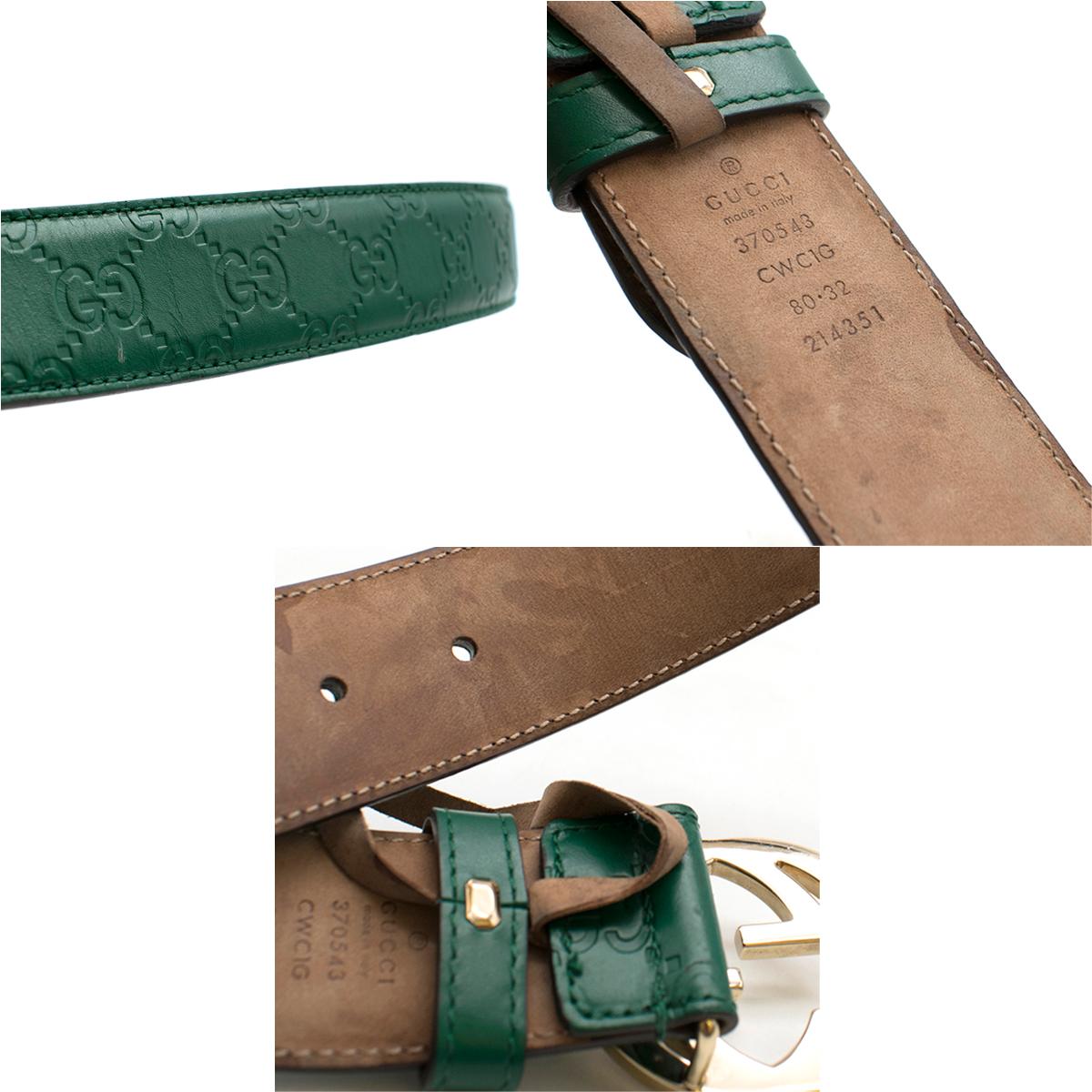 Gucci Green Embossed GG Leather Belt In Good Condition For Sale In London, GB