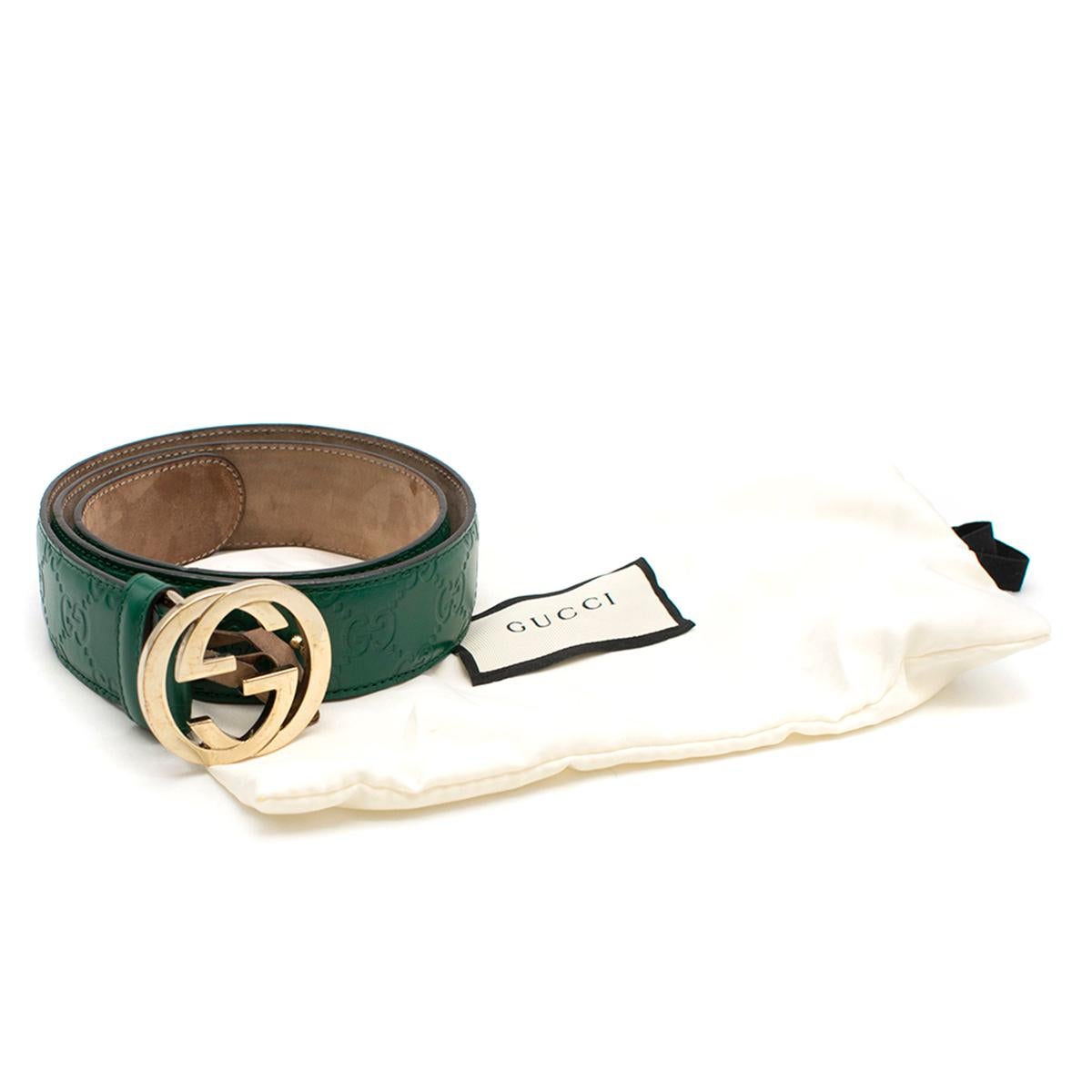 Women's Gucci Green Embossed GG Leather Belt For Sale