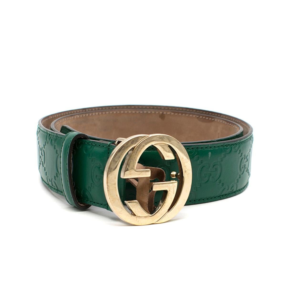 Gucci Green Embossed GG Leather Belt For Sale 1