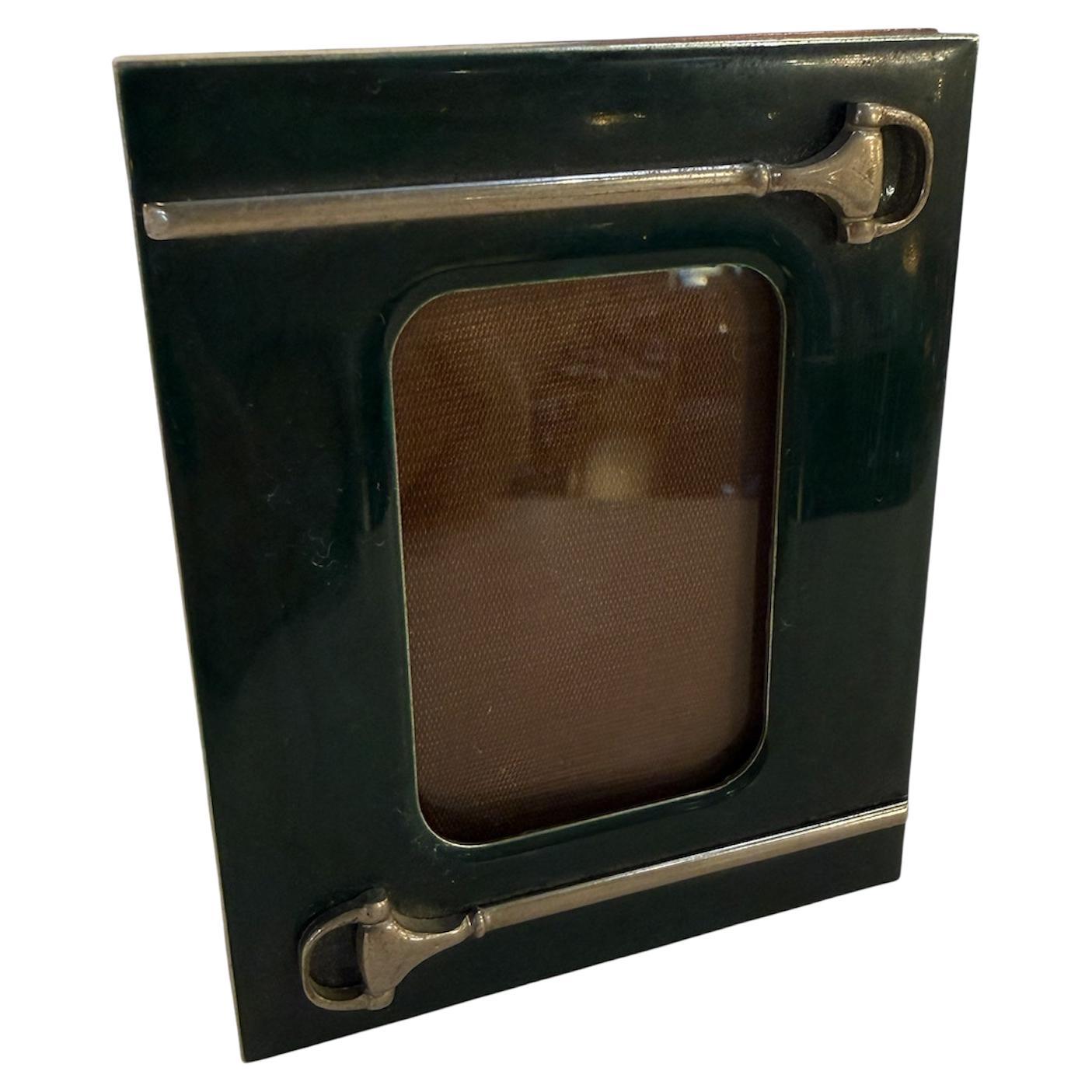 Gucci Green Enamel and Silver-Plated Picture Frame, Italy, 1970s