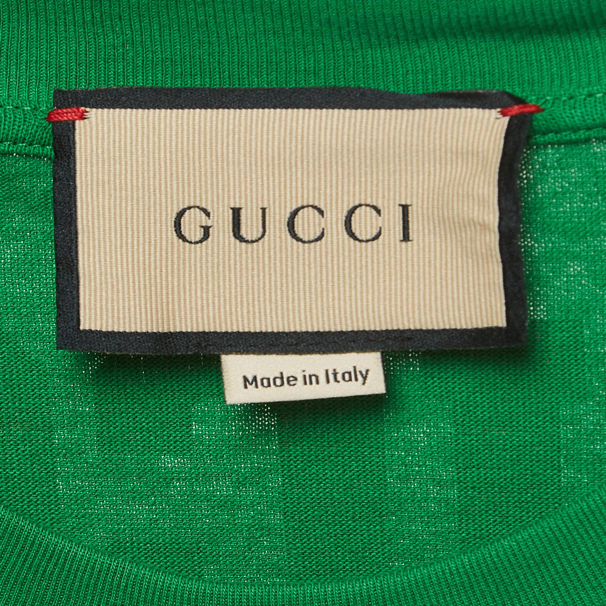 Women's Gucci Green Eschatology Print Cotton Jersey T-Shirt XS For Sale