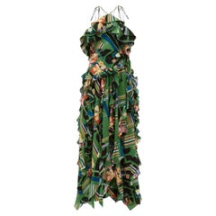 Gucci - Robe en crêpe de soie à carreaux floraux verts et à volants, taille IT 40