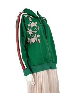 Gucci Green Floral Embroidered Web Stripe Hoodie Size S
