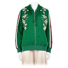 Gucci Green Floral Embroidered Web Stripe Hoodie Size S