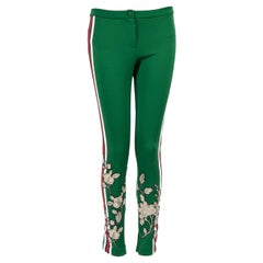 Gucci Green Floral Embroidered Web Stripe Joggers Size XS
