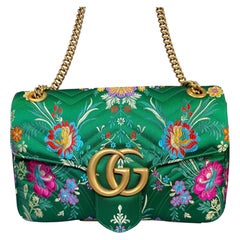 Gucci Green Floral Jacquard Matelassé GG Marmont Medium Shoulder Bag