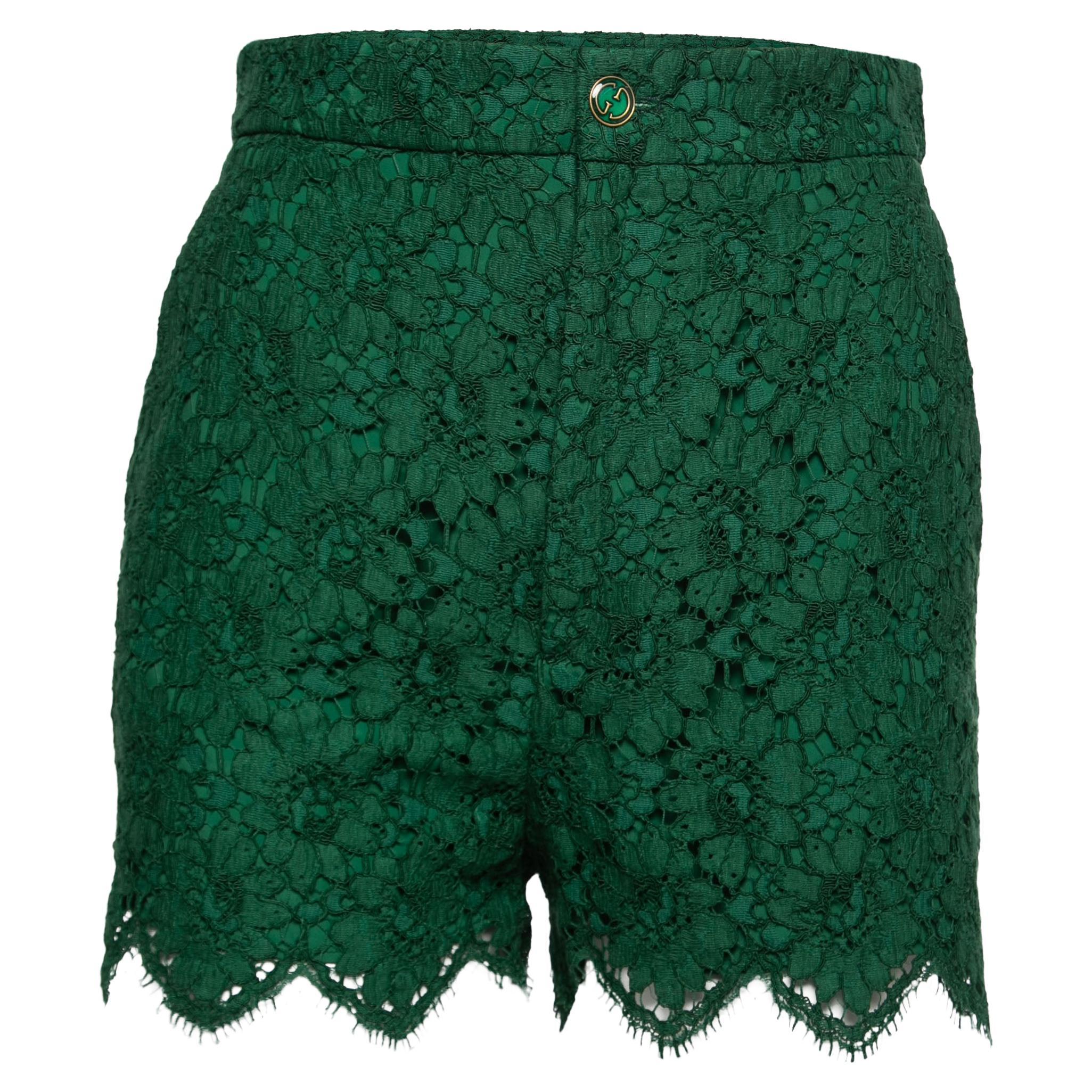 Gucci Green Floral Lace Shorts M