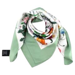 Gucci Green Floral Print Silk Scarf