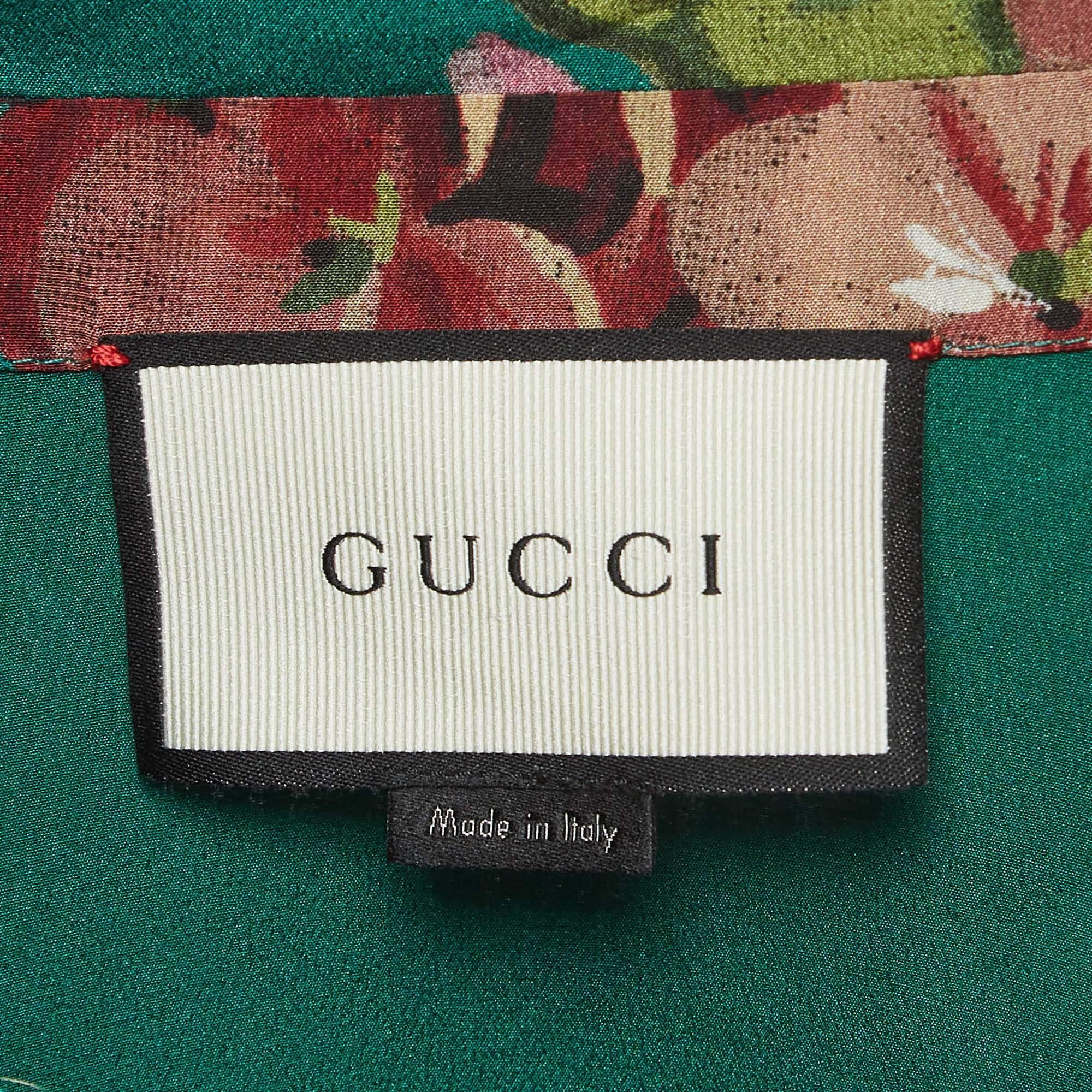 Gucci Hemdkleid aus Seide mit grünem Blumendruck M Herren im Angebot