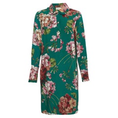 Gucci - Robe chemise en soie verte à imprimé floral M