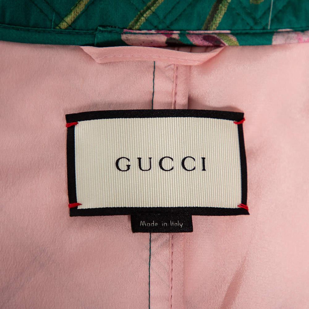 Gucci Grün Floral gedruckt gesteppte Baumwolle Knopf vorne Mantel im Angebot 5