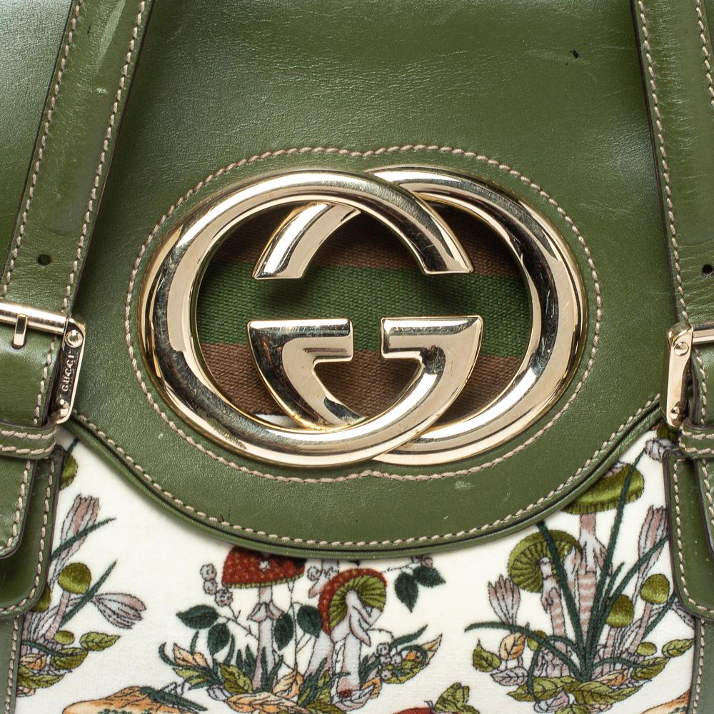 Gucci Green Floral Velvet and Leather Interlocking G Flap Shoulder Bag 3