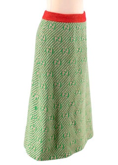 Gucci Green GG Diagonal Striped Wool Knit Skirt - Size XS