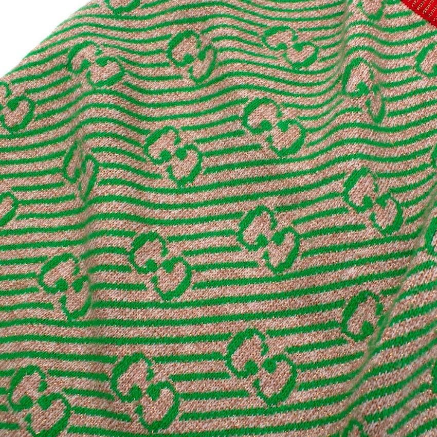 Women's Gucci Green GG Diagonal Striped Wool Knit Skirt - Size XS For Sale
