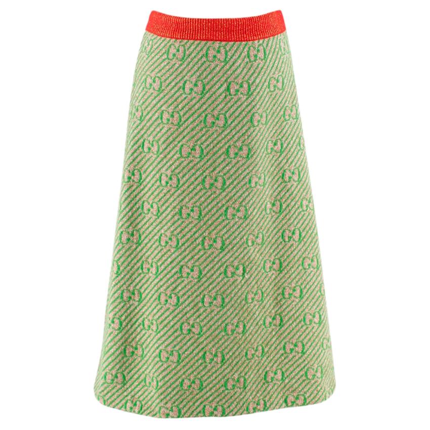 Gucci Green GG Diagonal Striped Wool Knit Skirt - Size XS For Sale