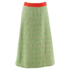 Gucci Green GG Diagonal Striped Wool Knit Skirt - Size XS