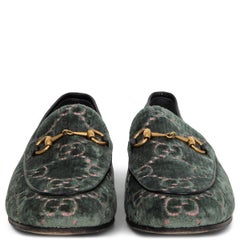 GUCCI green GG JACQUARD VELVET JORDAAN Loafers Flats Shoes 39.5