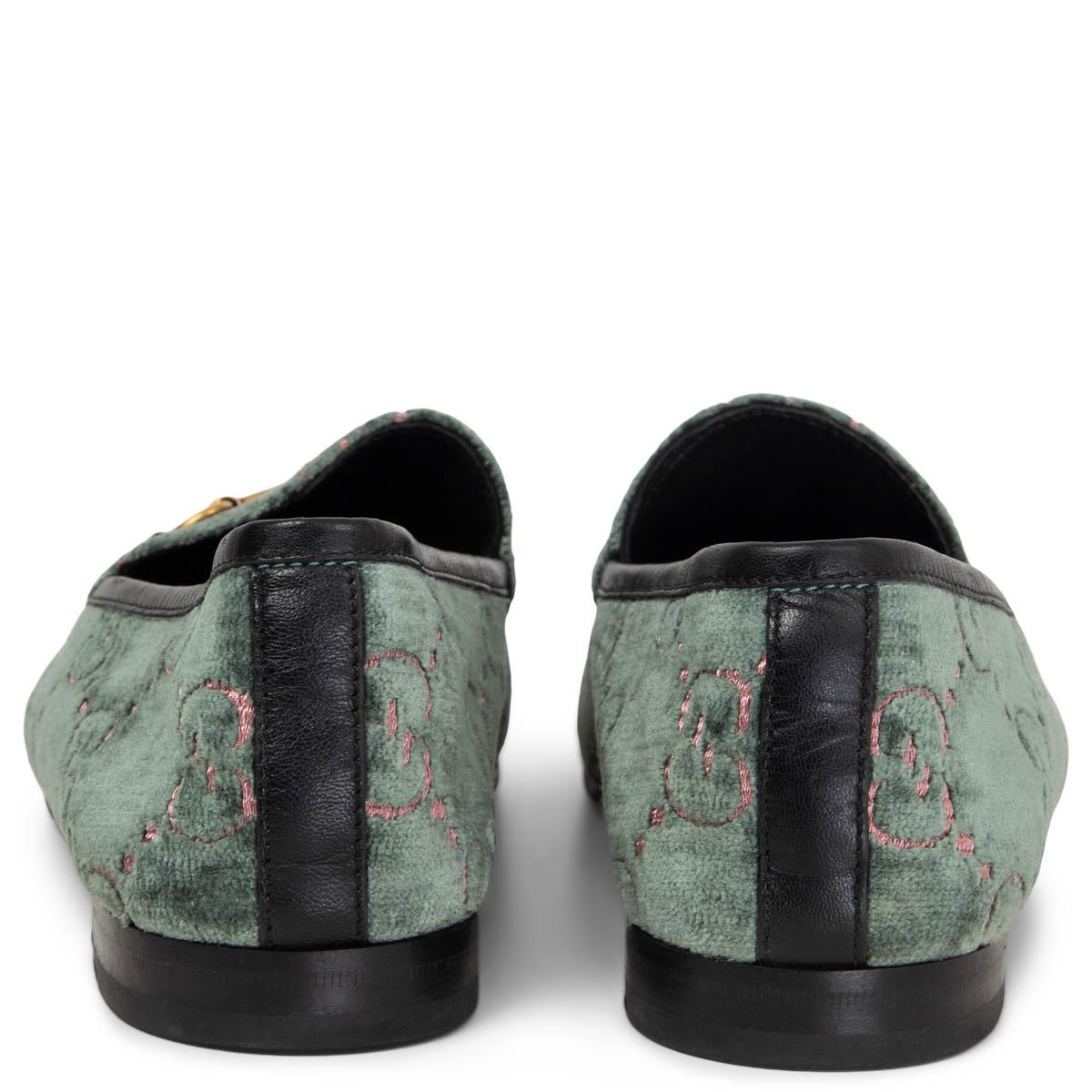 Black GUCCI green GG JACQUARD VELVET JORDAAN Loafers Flats Shoes 39.5