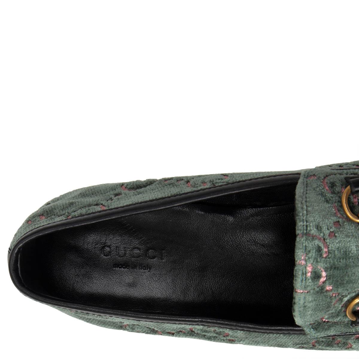 Women's GUCCI green GG JACQUARD VELVET JORDAAN Loafers Flats Shoes 39.5