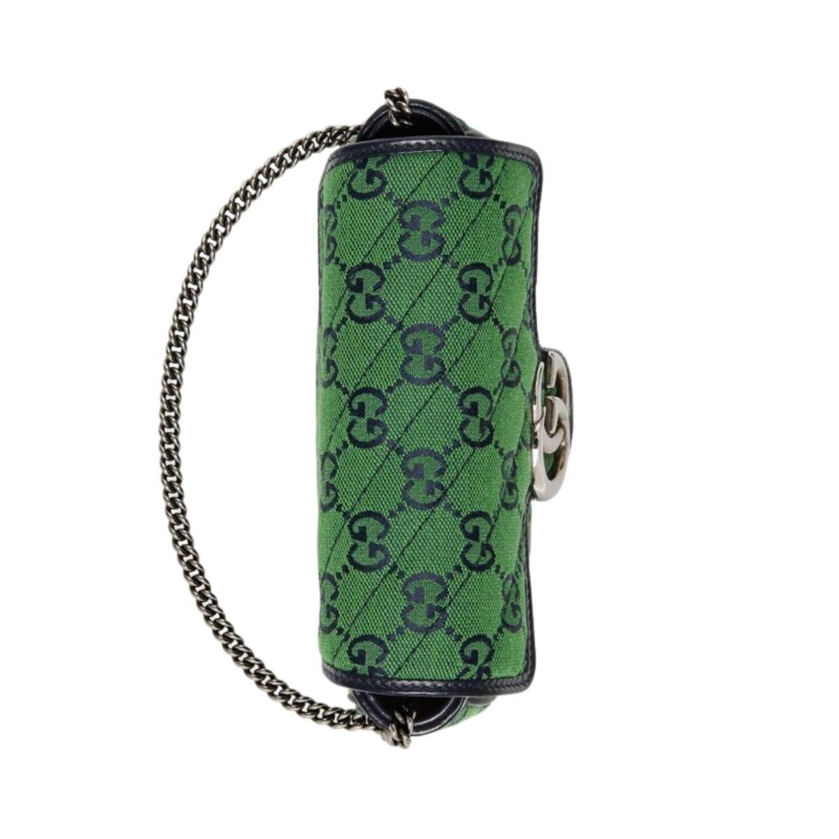 Gucci - Super mini sac vert GG Marmont rose en vente 2