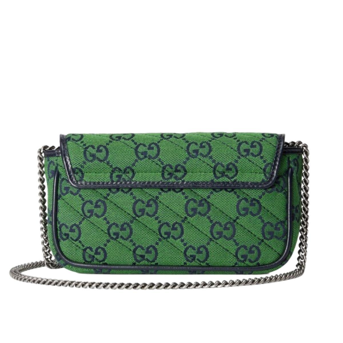 Gucci - Super mini sac vert GG Marmont rose en vente 4