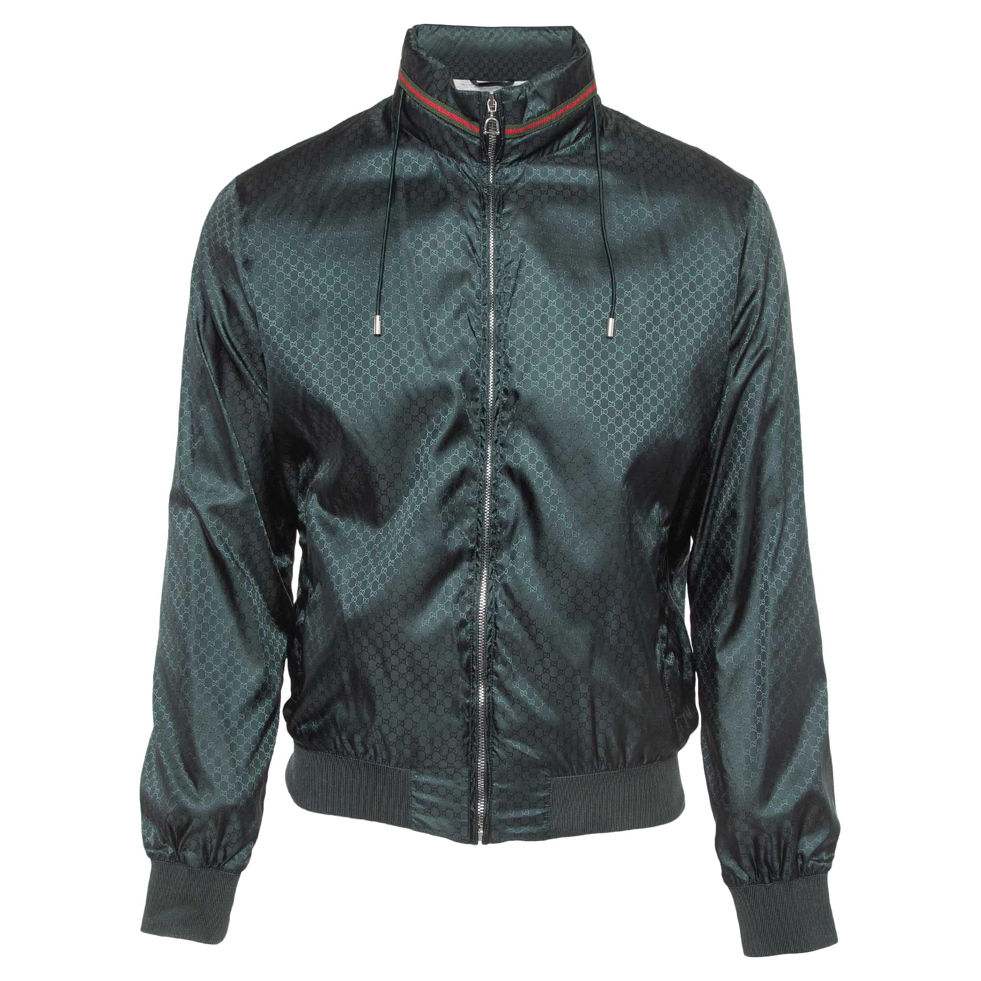 Gucci Green GG Monogram Synthetic Bomber Jacket M
