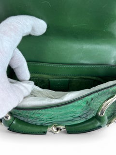 Tom Ford for Gucci 2004 Green GG Python Horsebit Chain Clutch