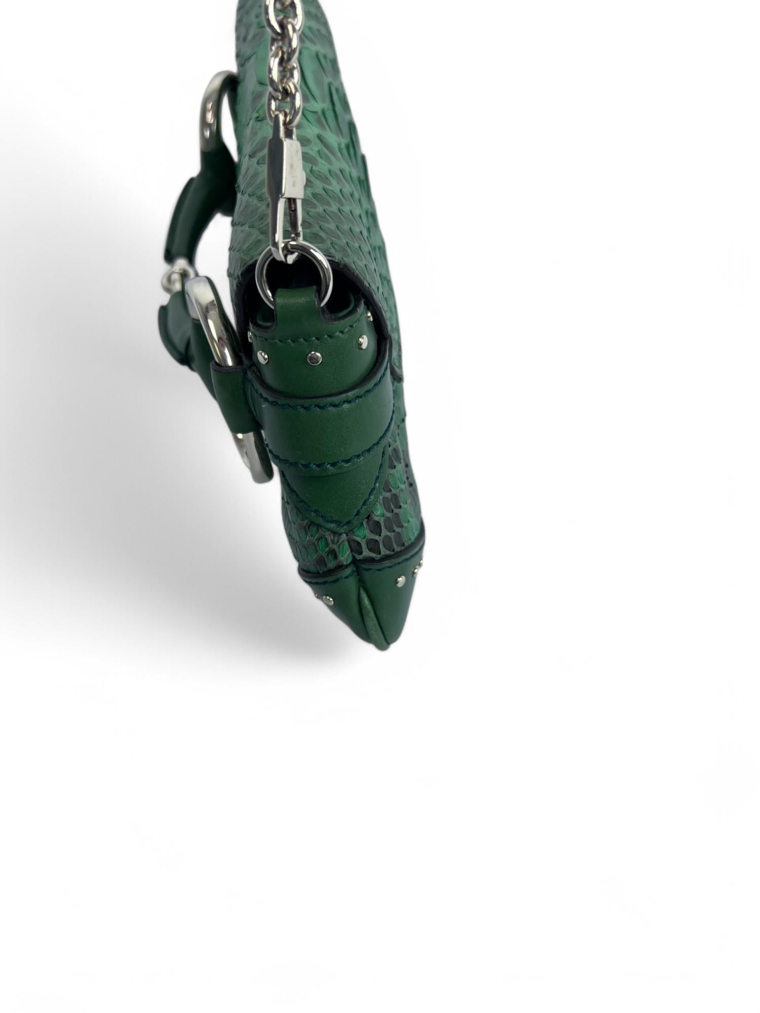 Black Tom Ford for Gucci 2004 Green GG Python Horsebit Chain Clutch
