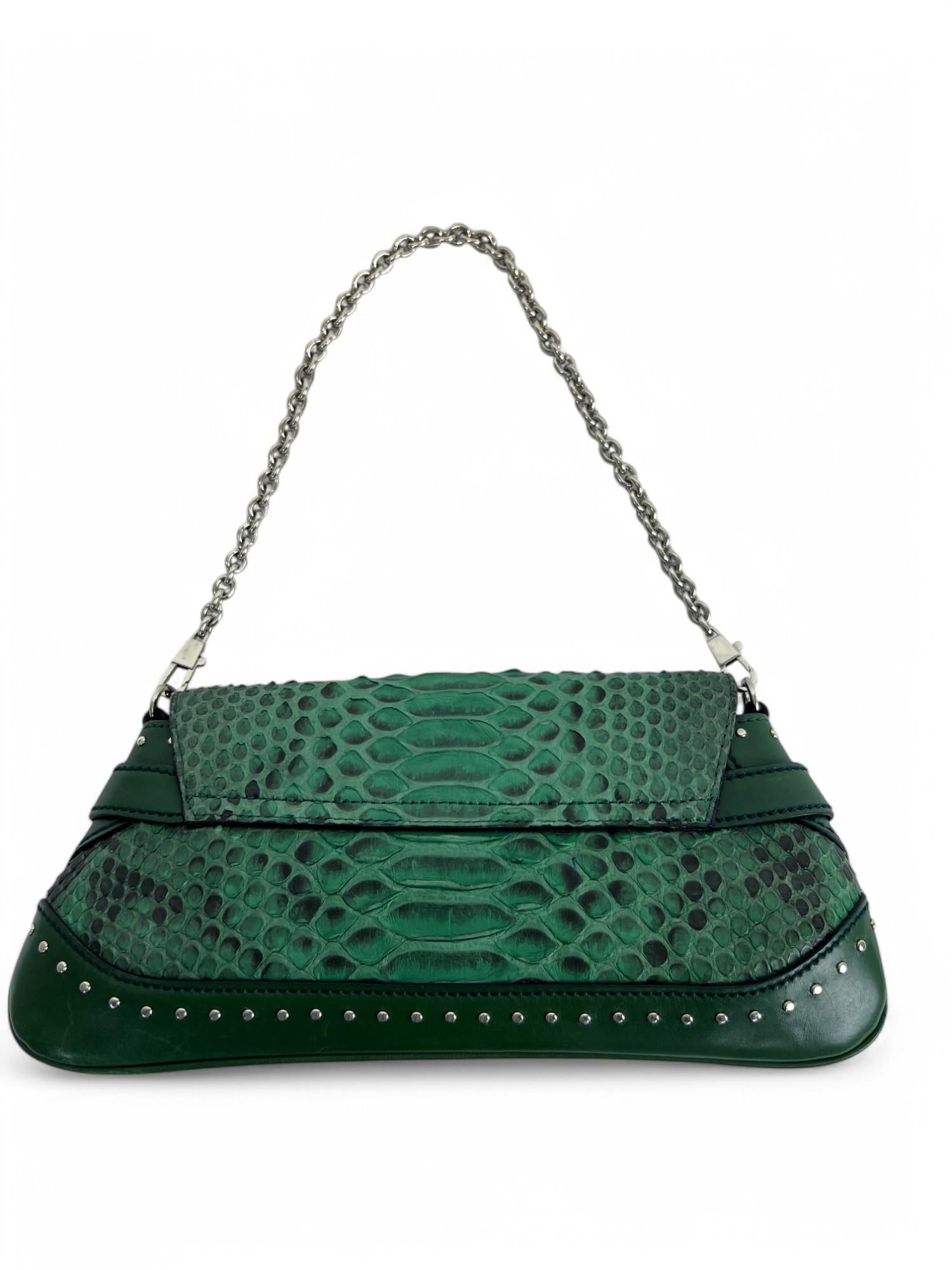 Women's Tom Ford for Gucci 2004 Green GG Python Horsebit Chain Clutch