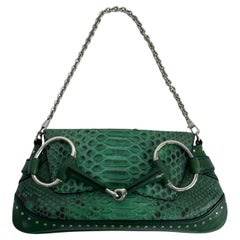 Tom Ford for Gucci 2004 Green GG Python Horsebit Chain Clutch