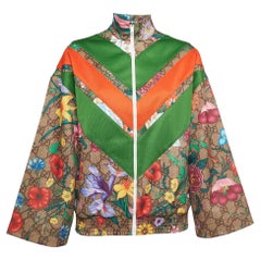 Veste de survêtement Gucci verte GG Supreme imprimé floral avec fermeture éclair XS