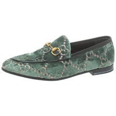 Gucci Green GG Velvet And Leather Jordaan Horsebit Loafers Taille 37