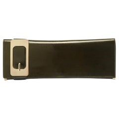 Used Gucci Green Glitter Patent Leather Buckle Long Clutch