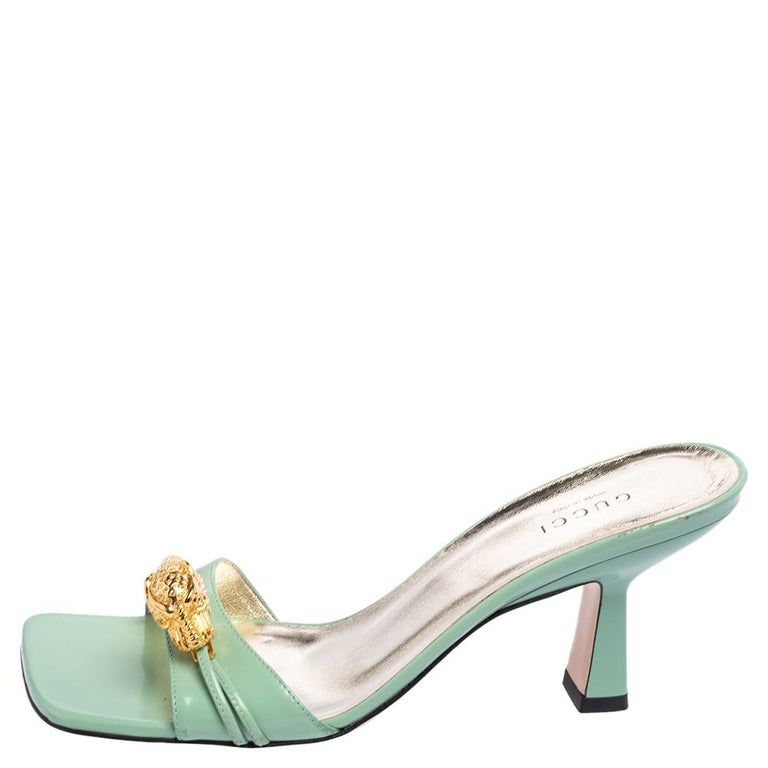Gucci Green Glossy Leather Dora Open Toe Slide Sandals Size 37.5 at ...