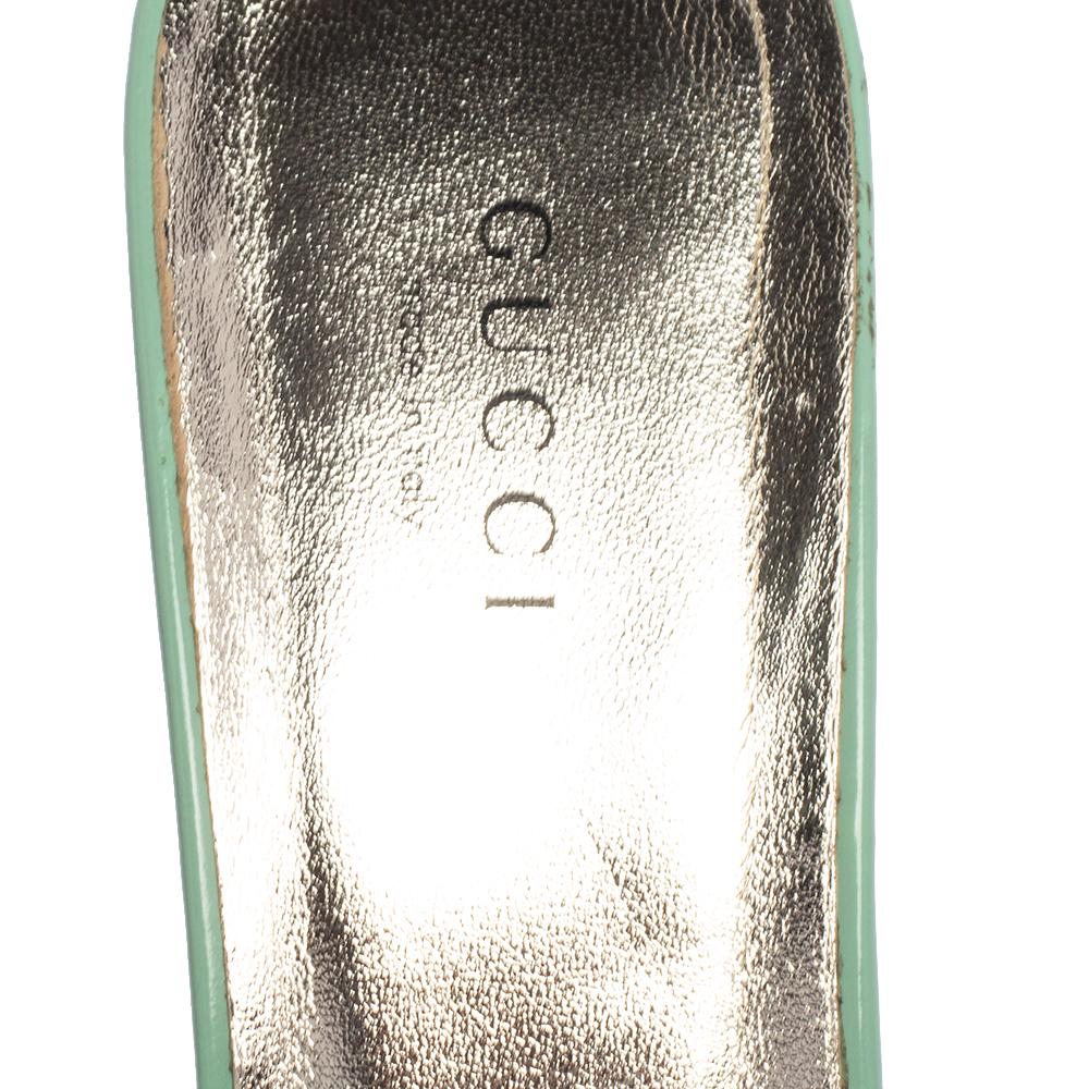 Gray Gucci Green Glossy Leather Dora Open Toe Slide Sandals Size 37.5