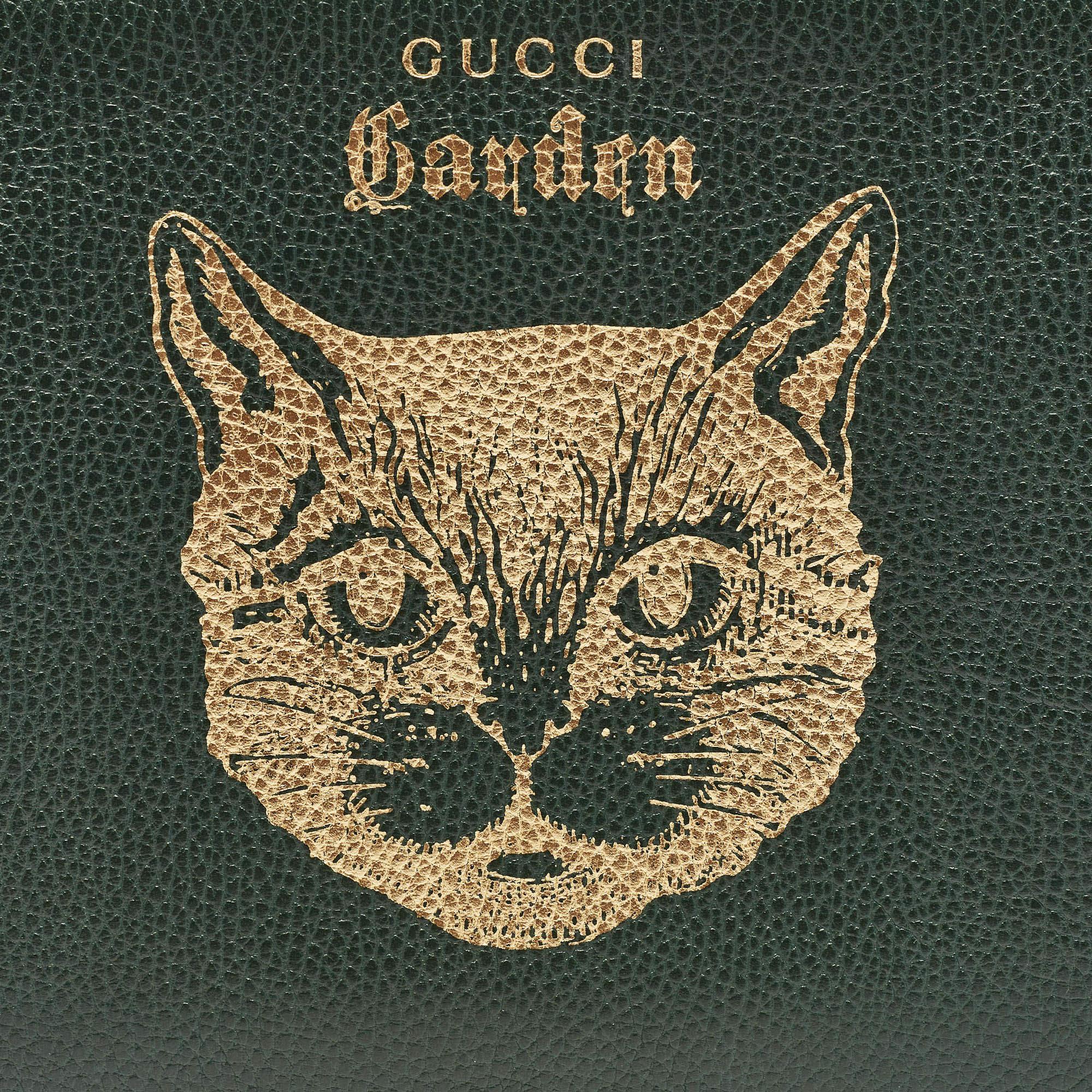 Gucci Green/Gold Leather Garden Cat Zip Pouch 6