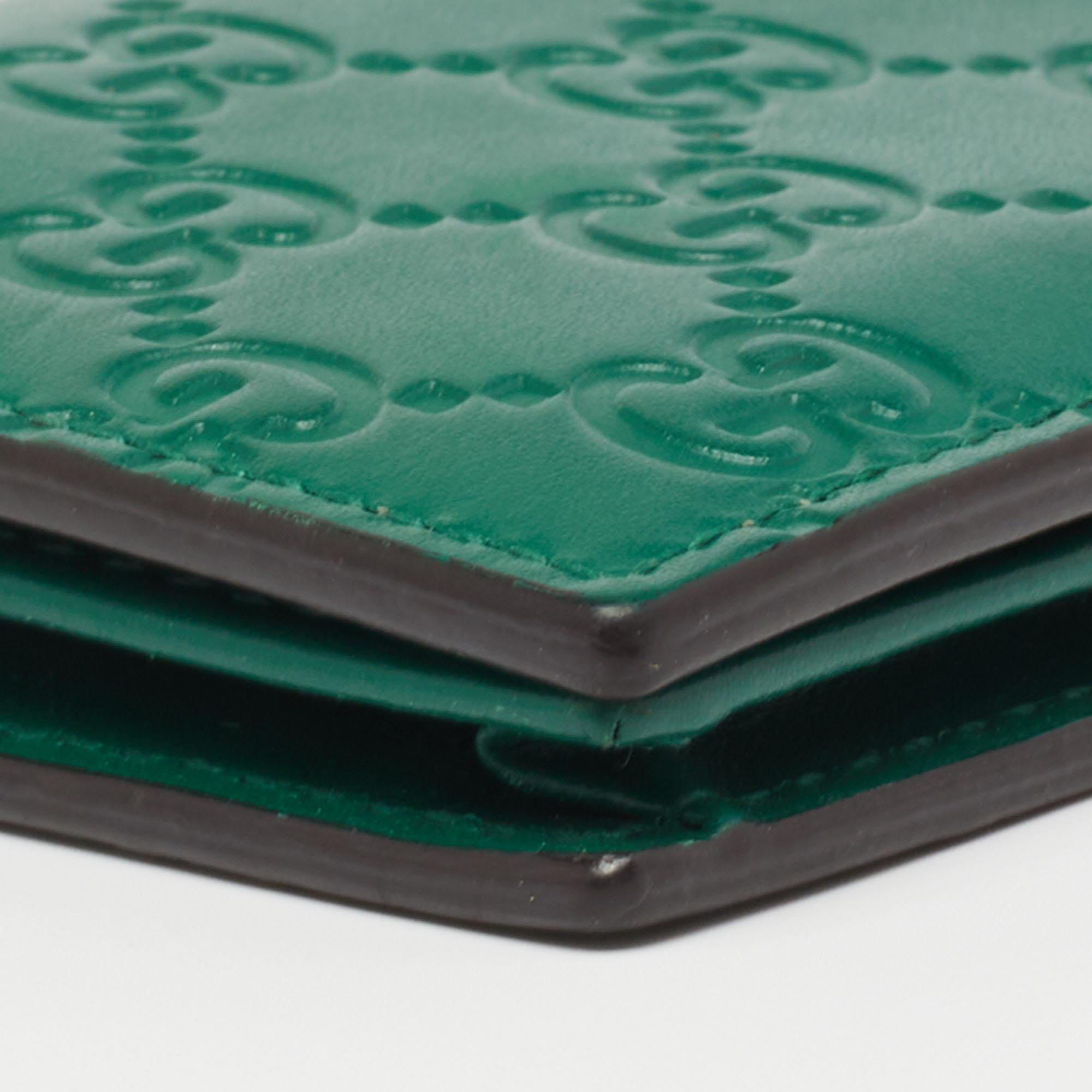 Women's Gucci Green Guccissima Leather Flap Card Case