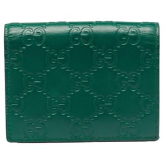 Gucci Green Guccissima Leather Flap Card Case