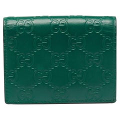 Gucci Green Guccissima Leather Flap Card Case