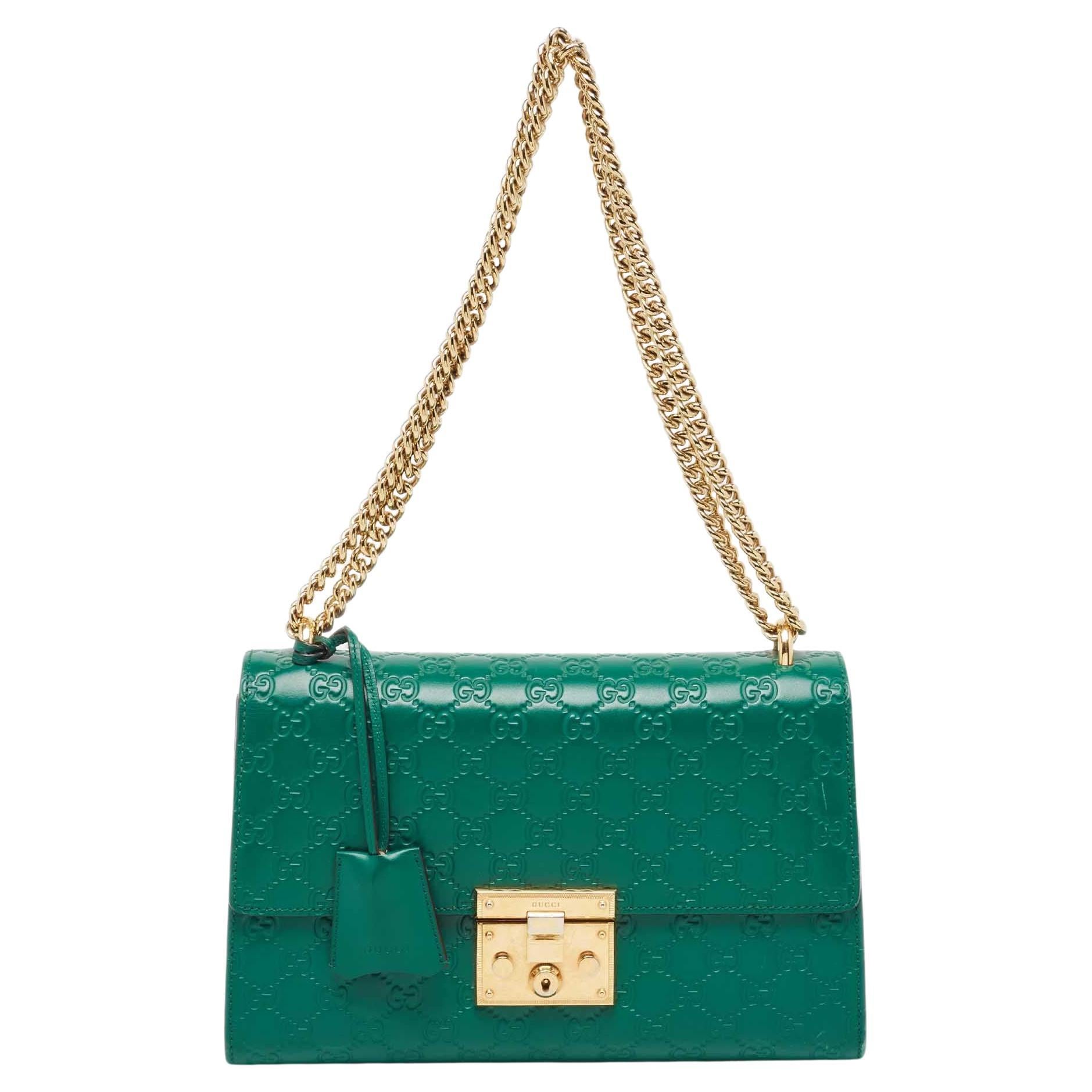 Gucci Green Guccissima Leather Medium Padlock Shoulder Bag For Sale