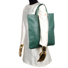 Gucci Green Guccissima Leather Slim Tote Bag with Magnetic Closure