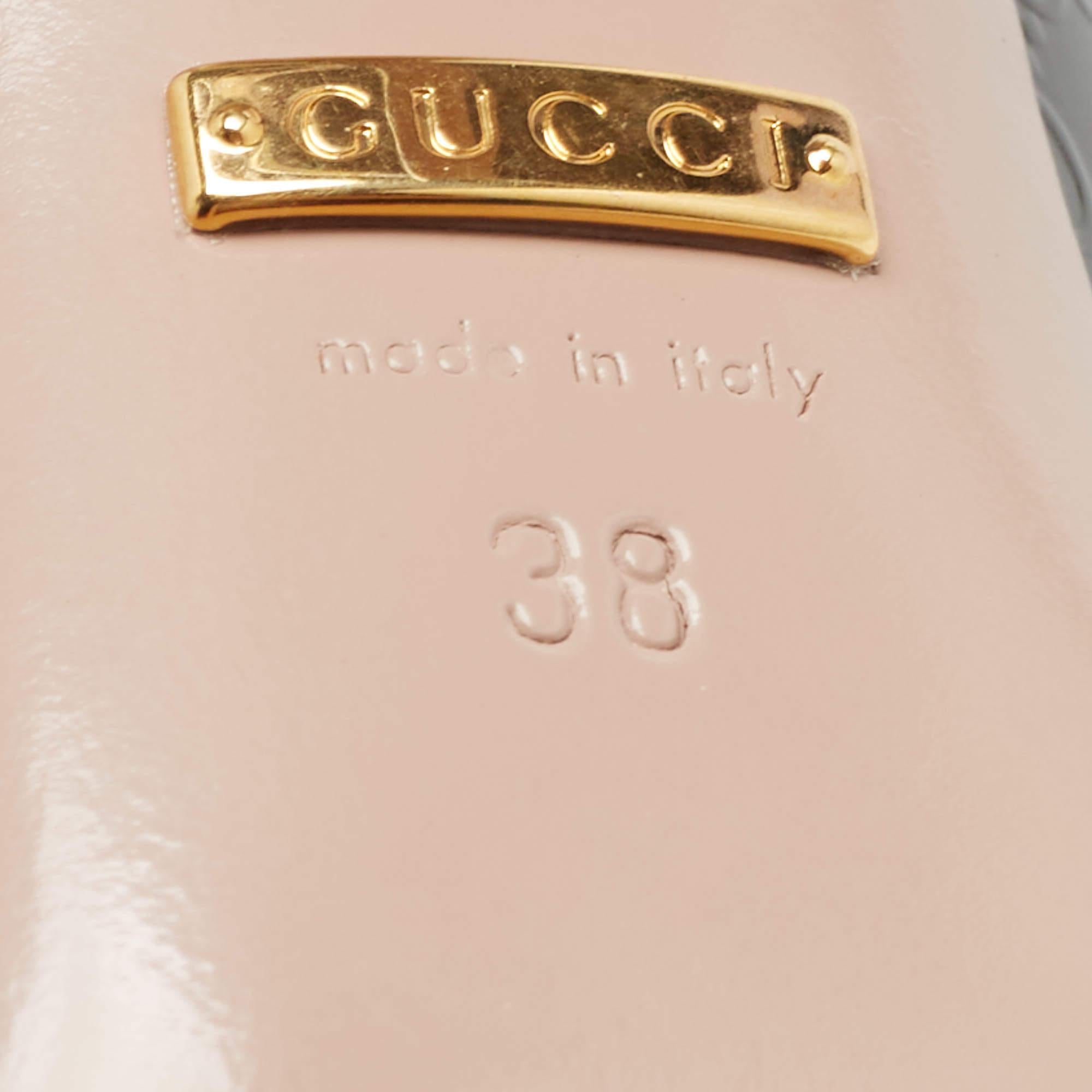 Gucci Green Guccissima Patent Leather Horsebit Open Toe Pumps Size 38 1