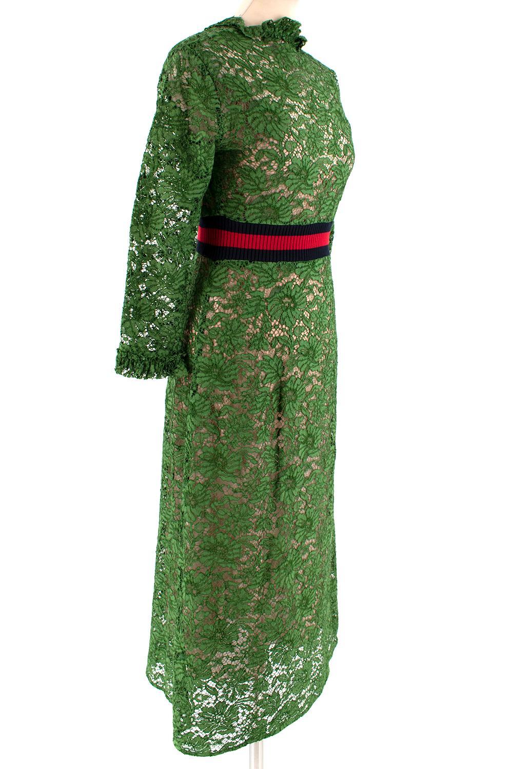 Optimismo Posteridad gesto Gucci Green Lace Zip-Front Midi Dress 38 at 1stDibs | green lace dress, gucci  green dress, gucci green lace dress
