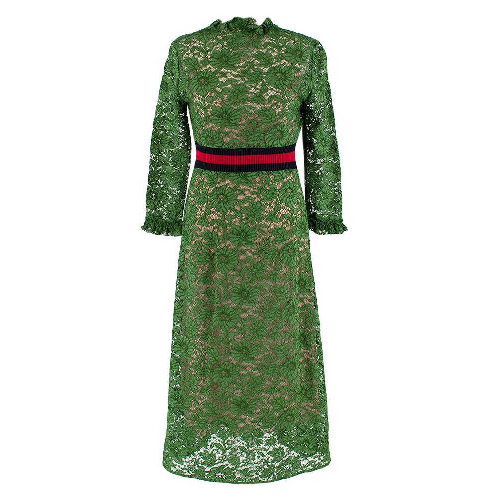 Vestido midi de encaje verde con cremallera Gucci 38 en Nuevo Estado en London, GB