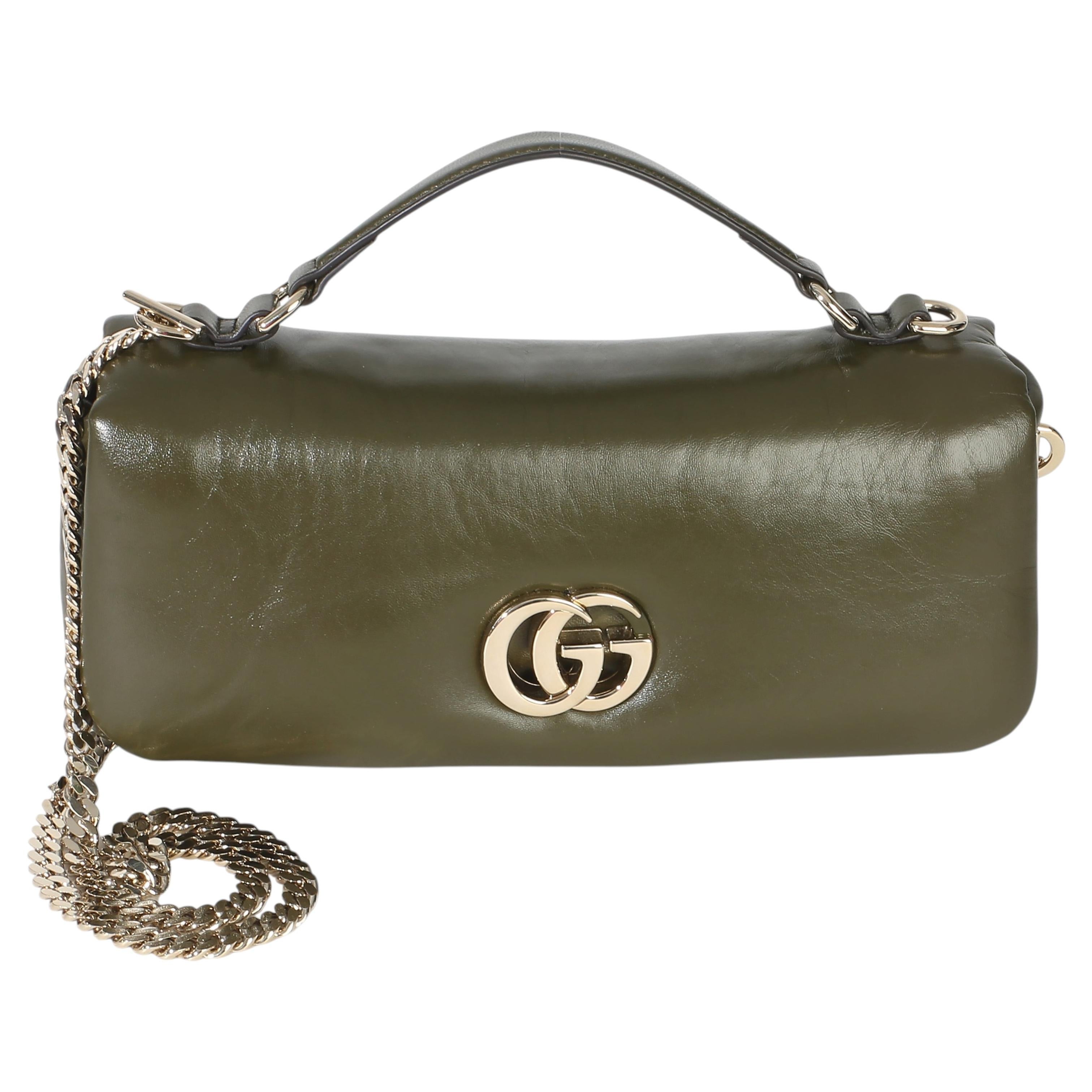 Gucci Green Lambskin GG Milano Small Top Handle Shoulder Bag en vente